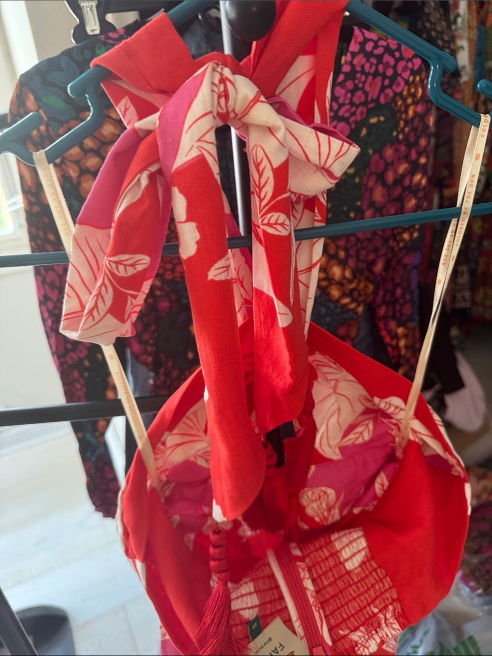 FARM Rio Red & White Backless Floral Halter Dress - Picture 5 of 11
